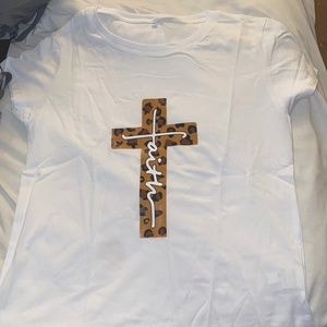 White shirt with leopard “faith” writing